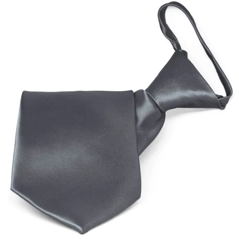 Dark Gray Solid Color Zipper Tie sold by TieMart