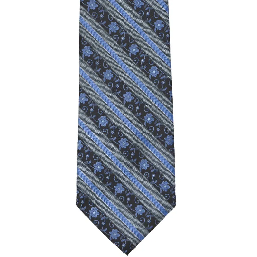 Brilliant Blue Anna Floral Stripe Extra Long Necktie sold by TieMart product image thumbnail 2