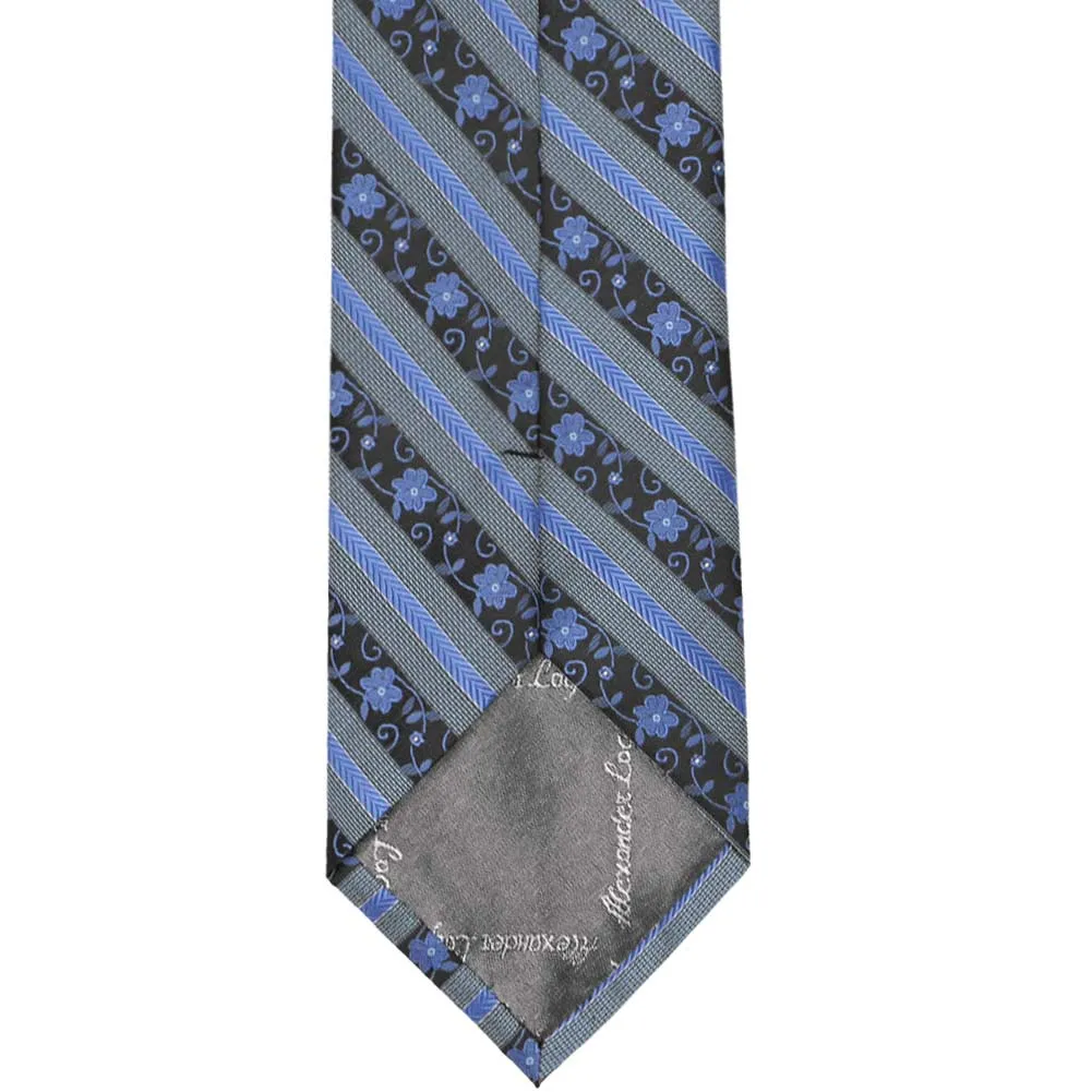 Brilliant Blue Anna Floral Stripe Extra Long Necktie sold by TieMart product image thumbnail 3