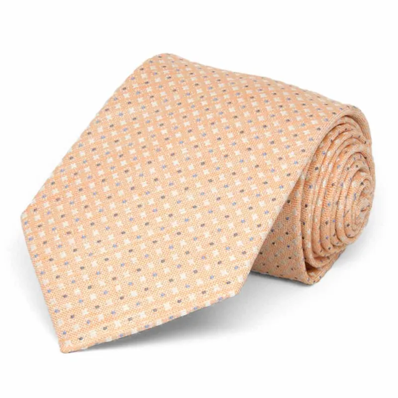 Light Orange Mayoral Check Linen/Silk Extra Long Necktie sold by TieMart