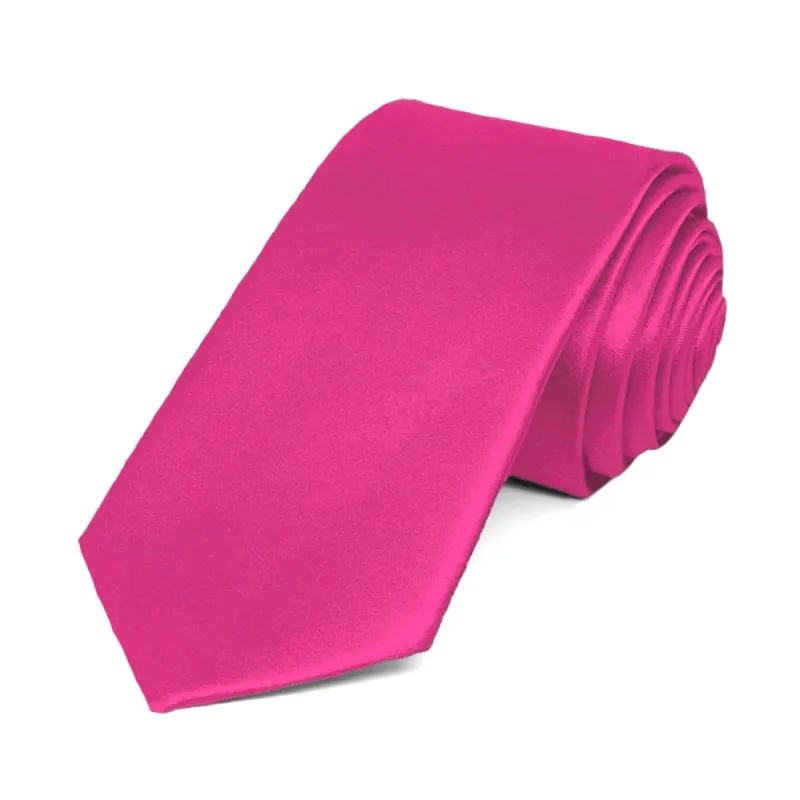 Bright Fuchsia Slim Solid Color Necktie, 2.5" Width sold by TieMart