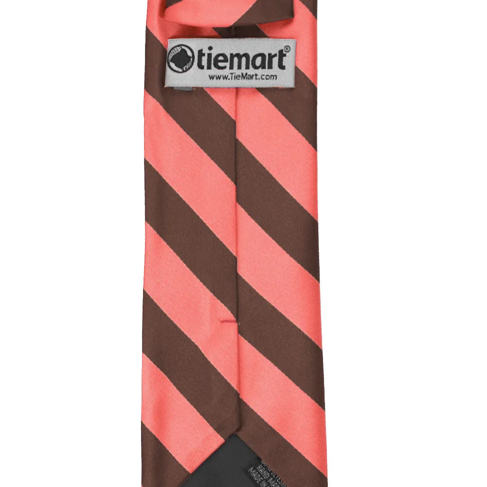 Bright Coral and Brown Striped Tie sold by TieMart product image thumbnail 4