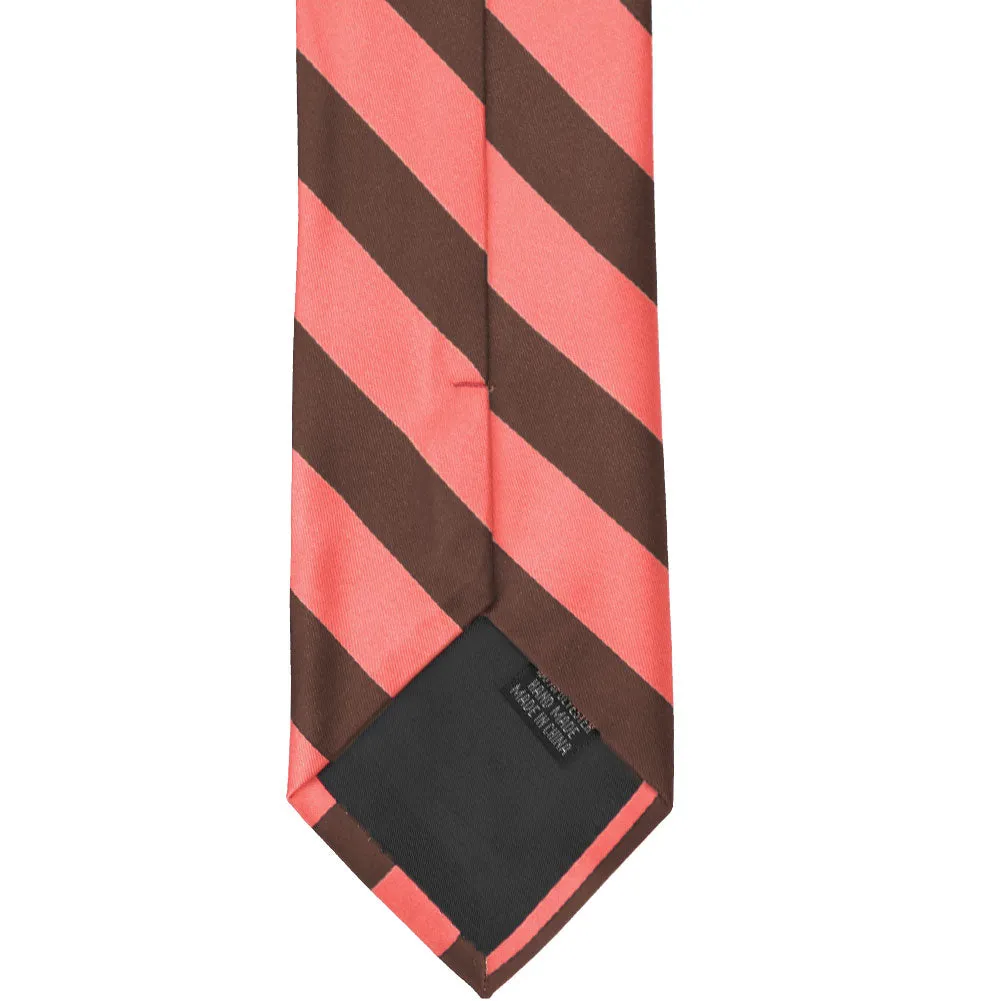 Bright Coral and Brown Striped Tie sold by TieMart product image thumbnail 5