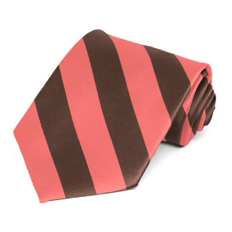 Bright Coral and Brown Striped Tie sold by TieMart