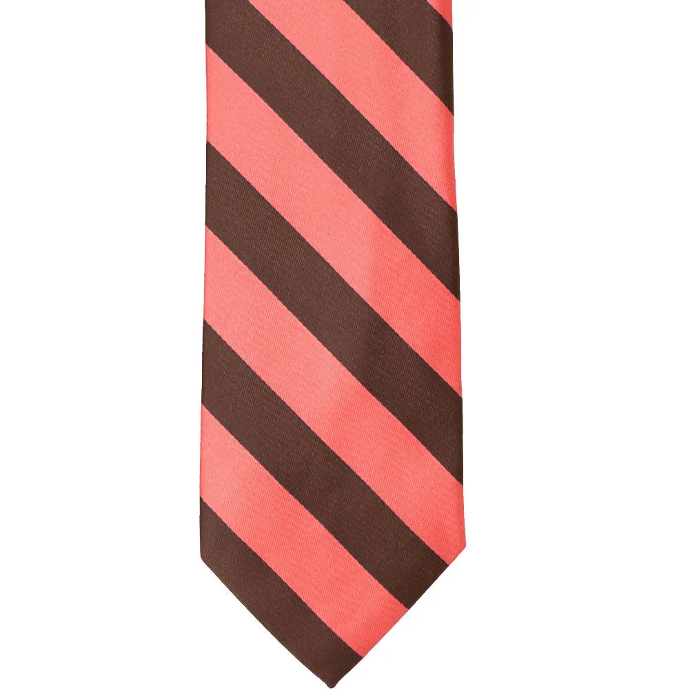 Bright Coral and Brown Striped Tie sold by TieMart product image thumbnail 3