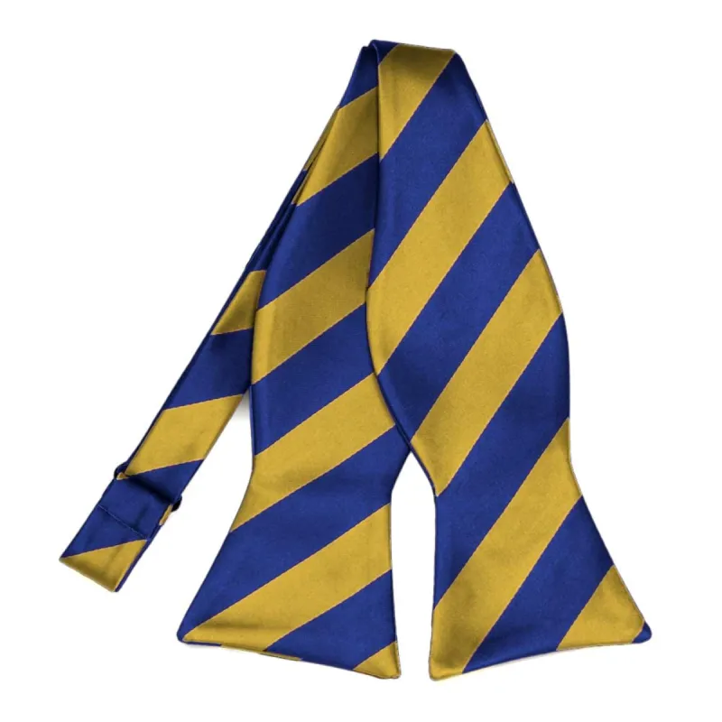 Royal Blue and Gold Striped Self-Tie Bow Tie sold by TieMart