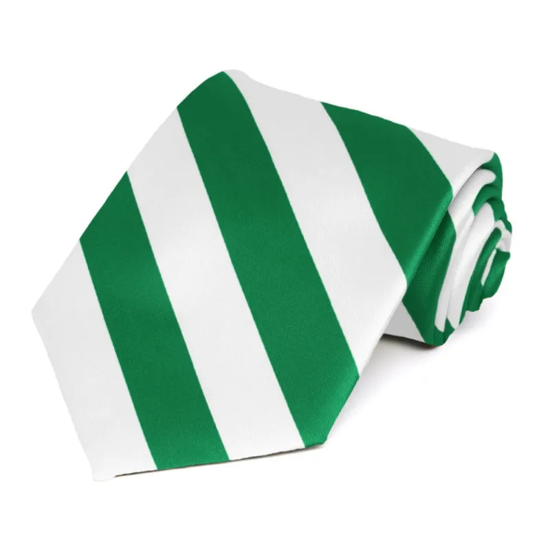 Kelly Green and White Striped Tie sold by TieMart