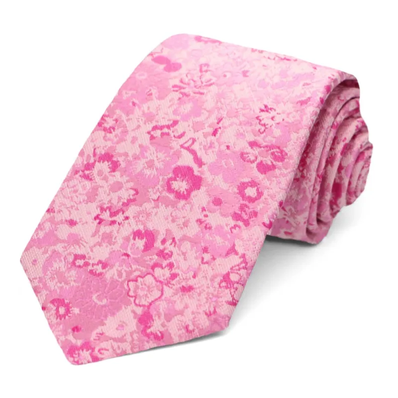 Pink Member Floral Silk/Viscose Narrow Necktie, 3" Width sold by TieMart