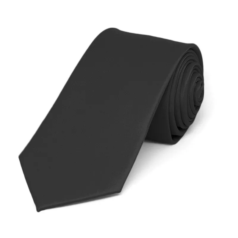 Black Slim Solid Color Necktie, 2.5" Width sold by TieMart