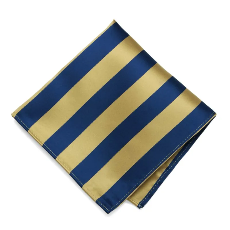 Light Gold and Twilight Blue Striped Pocket Square sold by TieMart