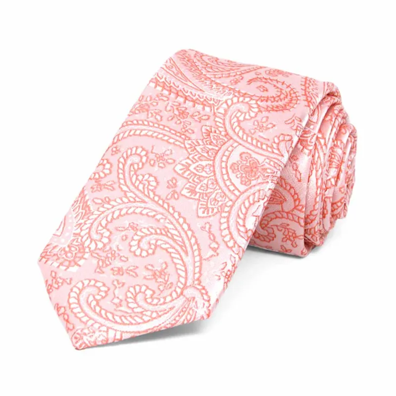 Coral Clara Paisley Slim Necktie, 2.5" Width sold by TieMart