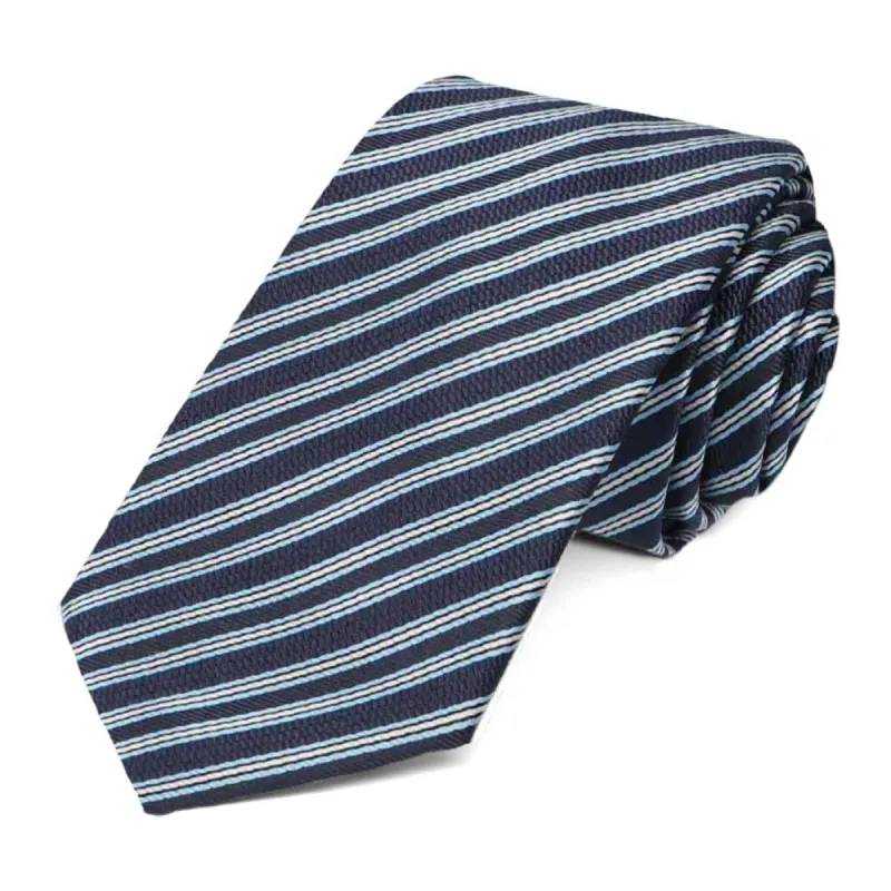 Navy Blue Alice Striped Slim Necktie sold by TieMart