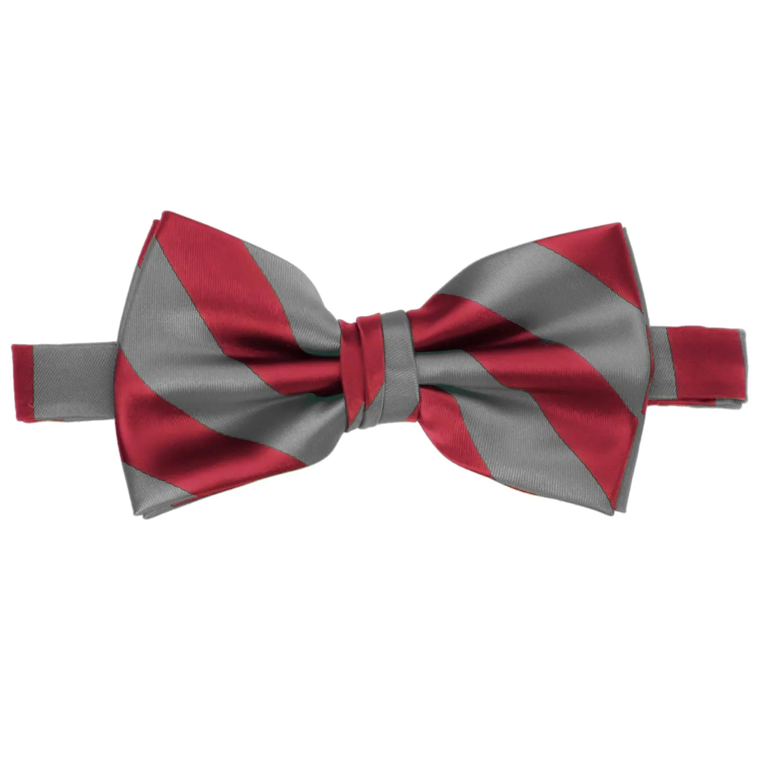 Crimson Red and Medium Gray Striped Bow Tie sold by TieMart product image thumbnail 2