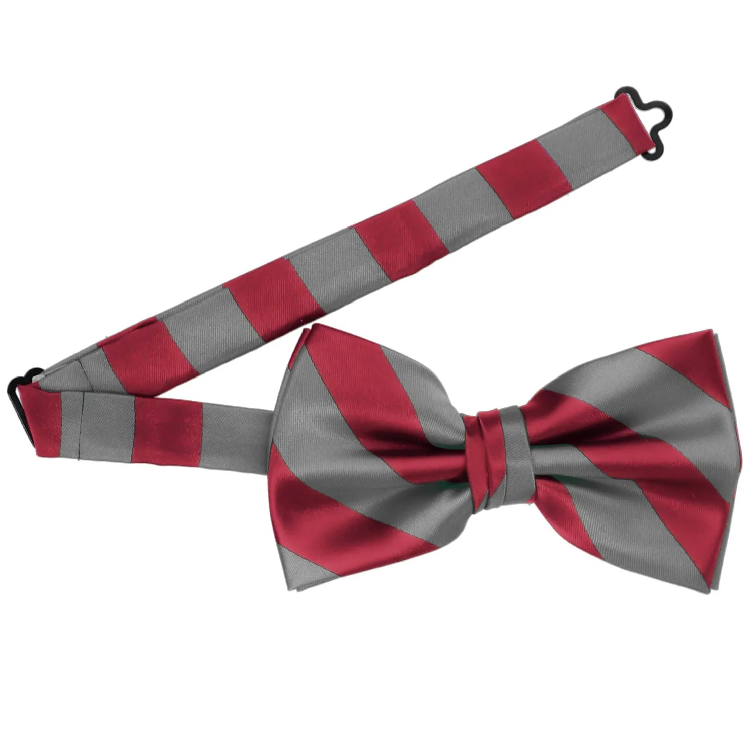 Crimson Red and Medium Gray Striped Bow Tie sold by TieMart product image thumbnail 3