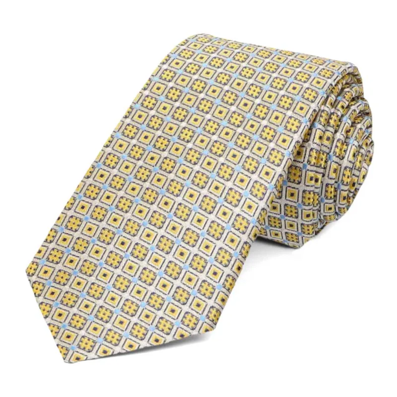 Yellow Cambridge Geometric Slim Necktie sold by TieMart