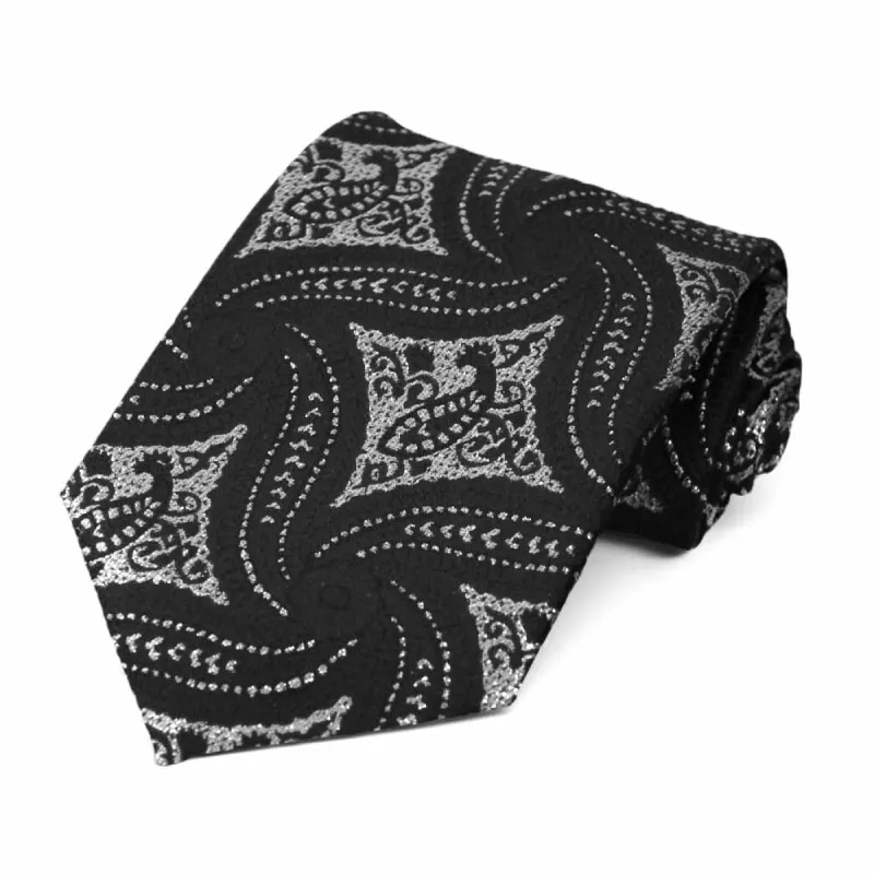 Black and Silver Chadwick Paisley Necktie sold by TieMart