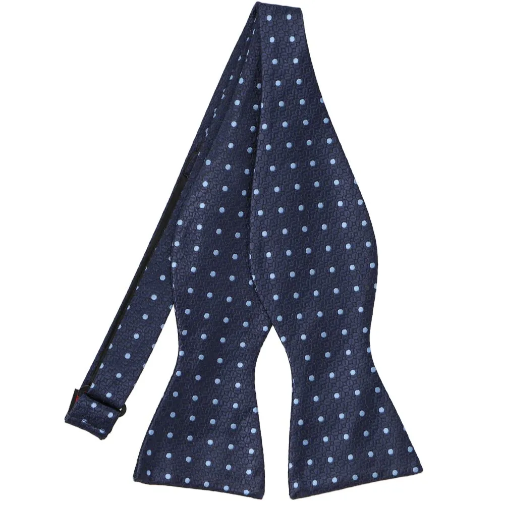 Twilight Blue and Powder Blue Bamba Dot Self-Tie Bow Tie sold by TieMart