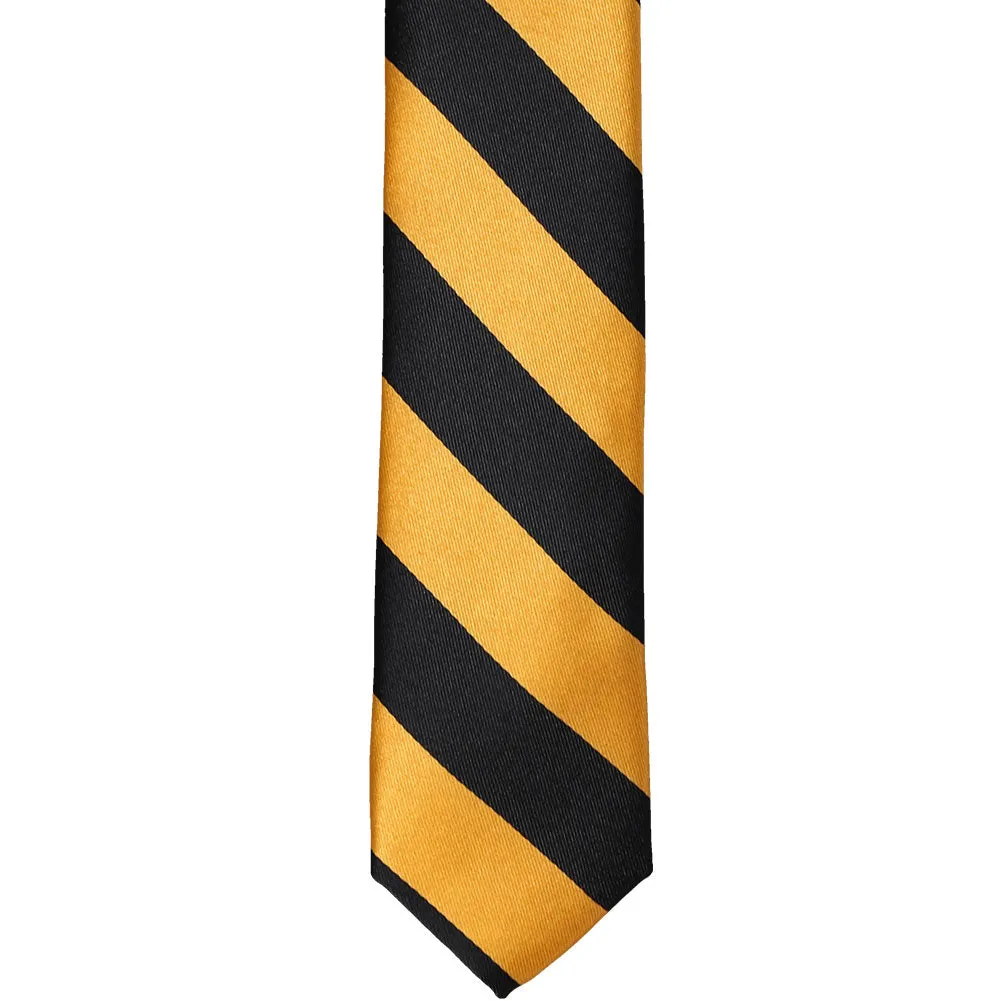 Black and Gold Bar Striped Skinny Tie, 2" Width sold by TieMart product image thumbnail 2