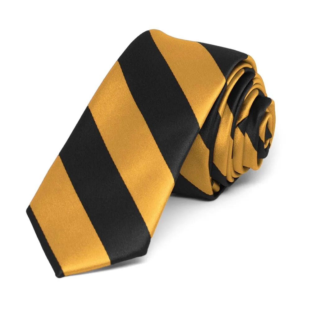 Black and Gold Bar Striped Skinny Tie, 2" Width sold by TieMart