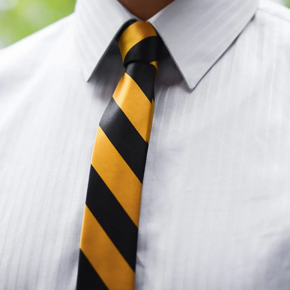 Black and Gold Bar Striped Skinny Tie, 2" Width sold by TieMart product image thumbnail 5