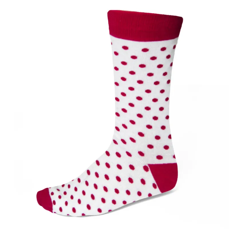 Men's Crimson Red and White Polka Dot Socks sold by TieMart
