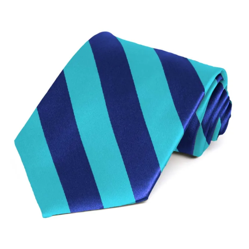 Royal Blue and Turquoise Striped Tie sold by TieMart