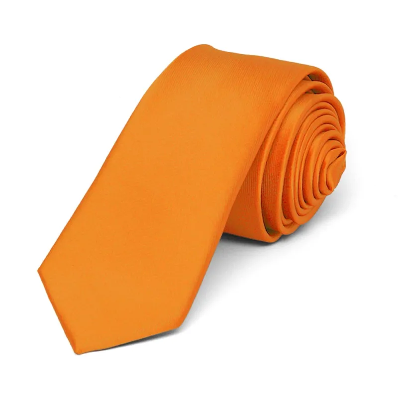 Orange Skinny Solid Color Necktie, 2" Width sold by TieMart