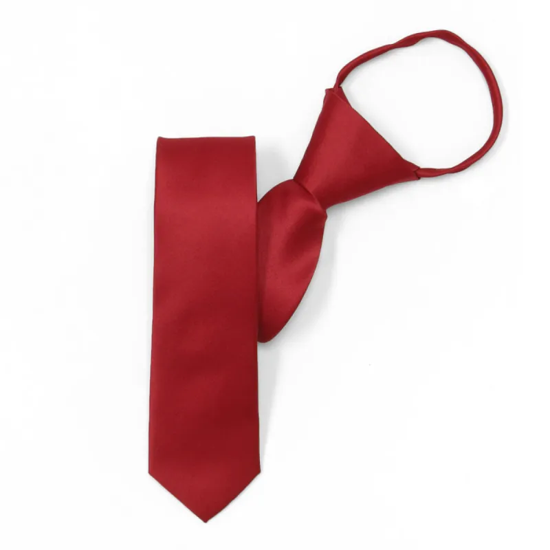 Skinny Festive Red Solid Color Zipper Tie sold by TieMart