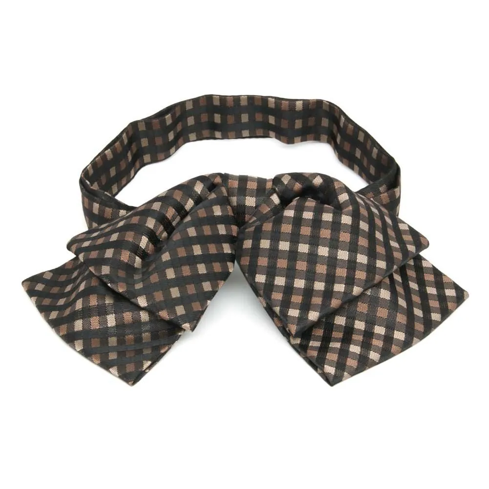 Light Brown George Plaid Floppy Bow Tie sold by TieMart
