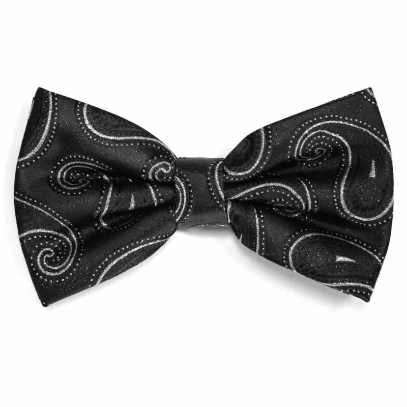 Black and Silver Berkshire Paisley Bow Tie sold by TieMart