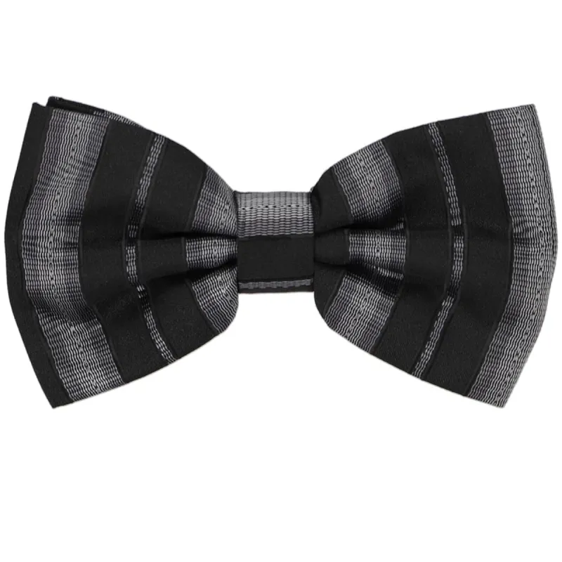 Black and Gray Gallatin Striped Bow Tie sold by TieMart