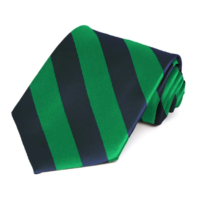 Kelly Green and Navy Blue Extra Long Striped Tie sold by TieMart