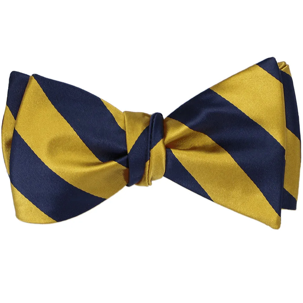 Navy Blue and Gold Striped Self-Tie Bow Tie sold by TieMart product image thumbnail 2