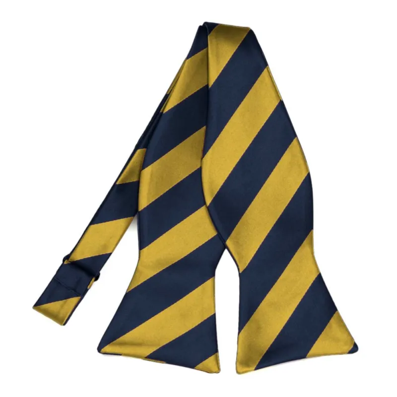 Navy Blue and Gold Striped Self-Tie Bow Tie sold by TieMart