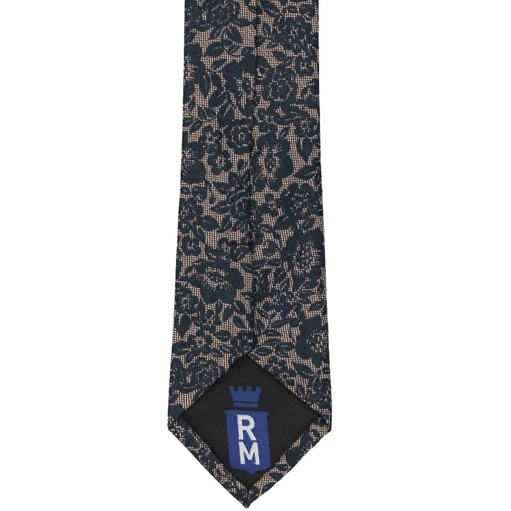 Navy Blue Journalist Floral Silk/Cotton Slim Necktie, 2.5" Width sold by TieMart product image thumbnail 4