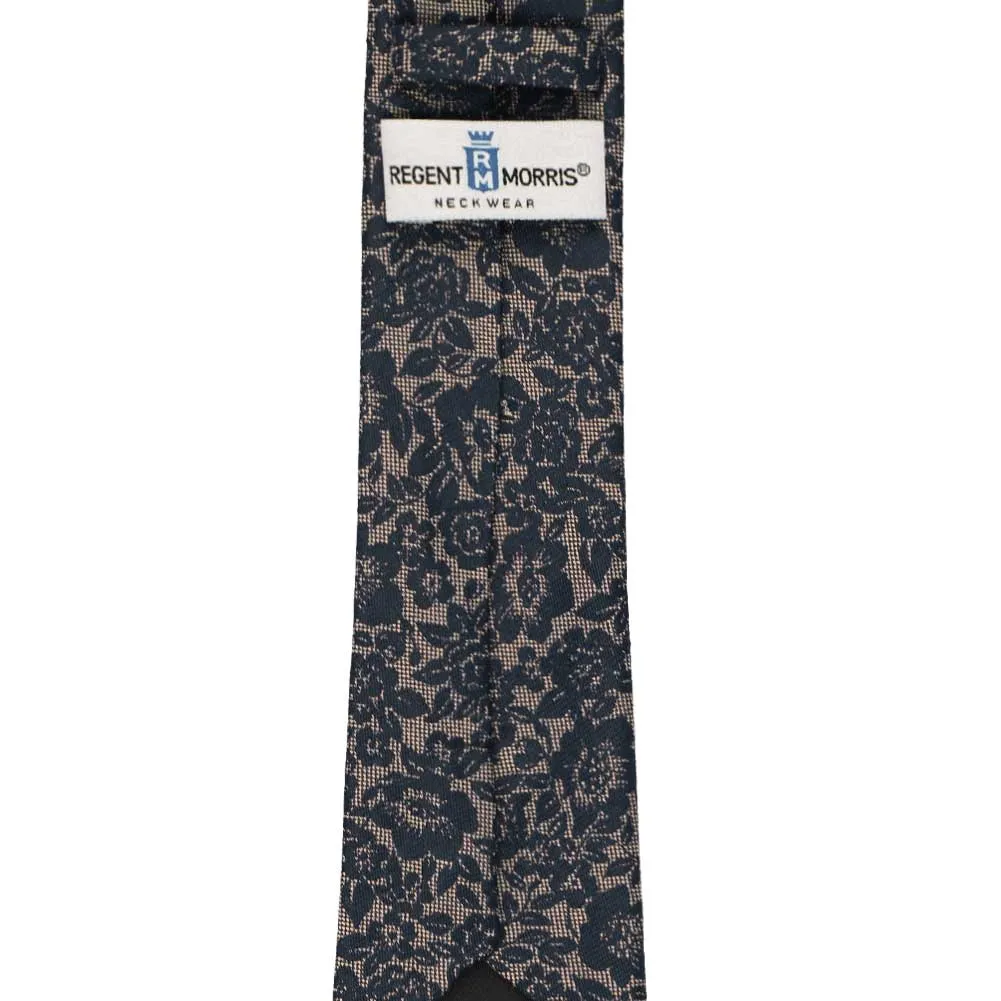Navy Blue Journalist Floral Silk/Cotton Slim Necktie, 2.5" Width sold by TieMart product image thumbnail 3