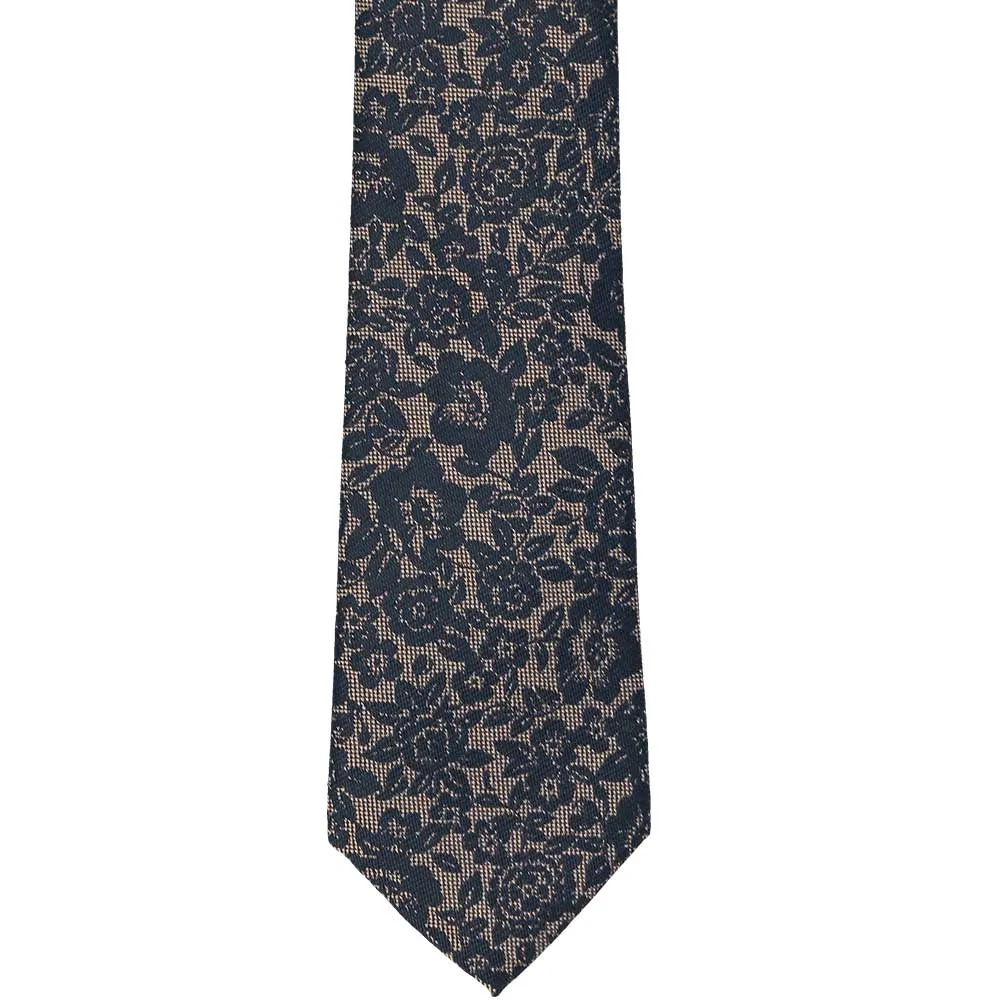 Navy Blue Journalist Floral Silk/Cotton Slim Necktie, 2.5" Width sold by TieMart product image thumbnail 2