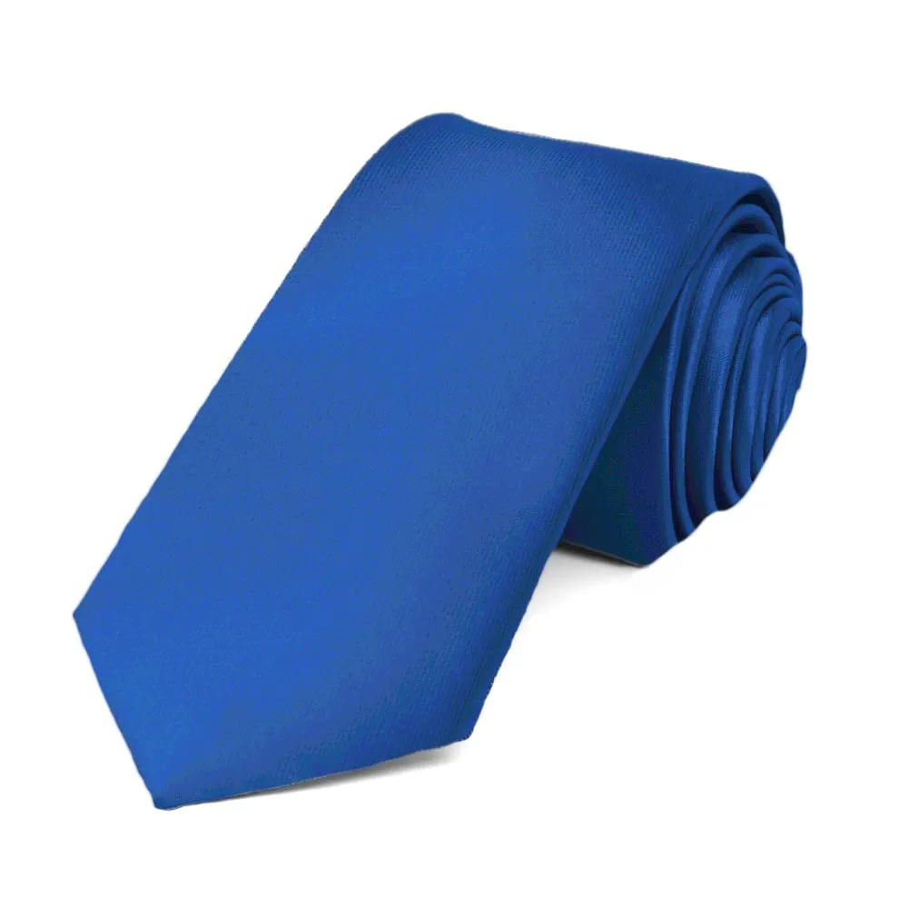 Royal Blue Slim Solid Color Necktie, 2.5" Width sold by TieMart