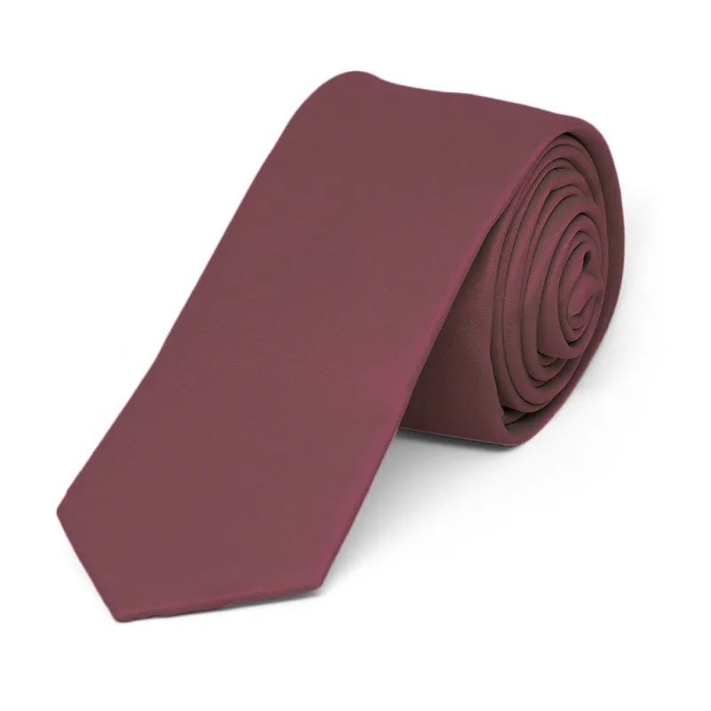 Merlot Skinny Solid Color Necktie, 2" Width sold by TieMart