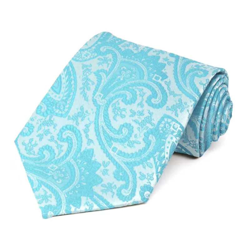 Turquoise Clara Paisley Extra Long Necktie sold by TieMart