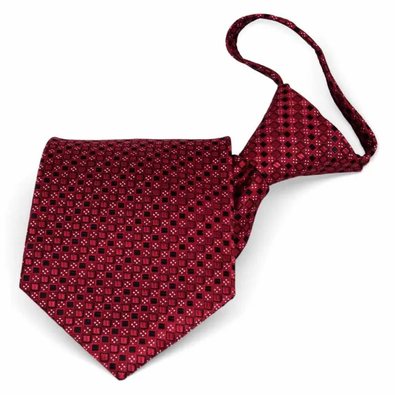 Crimson Red Marie Square Pattern Zipper Tie sold by TieMart