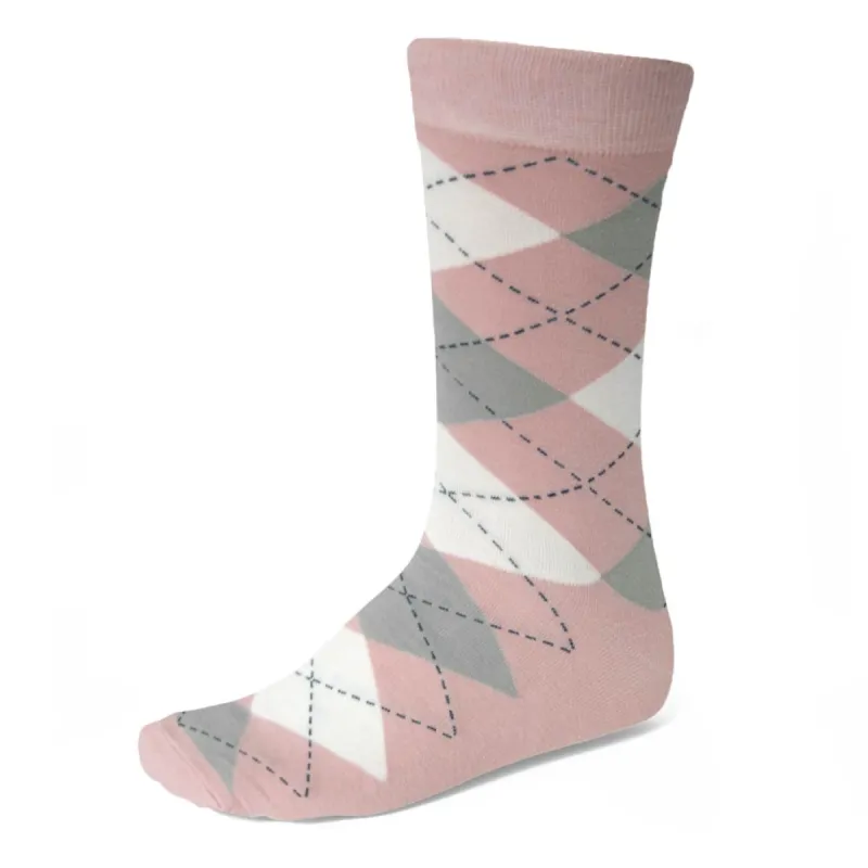 Men's Blush Pink and Gray Argyle Socks sold by TieMart