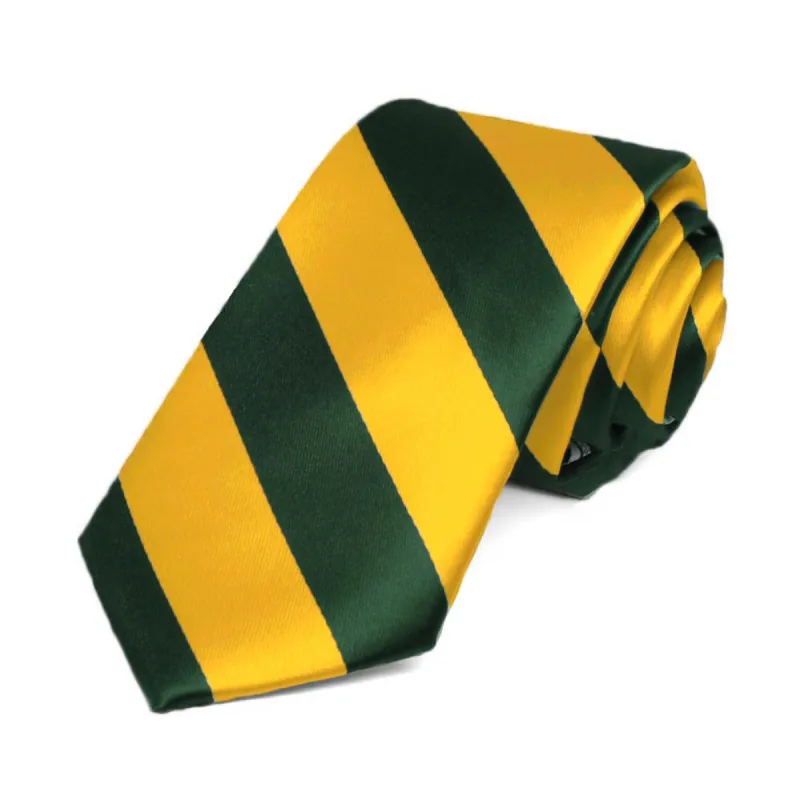 Hunter Green and Golden Yellow Striped Slim Tie, 2.5" Width sold by TieMart
