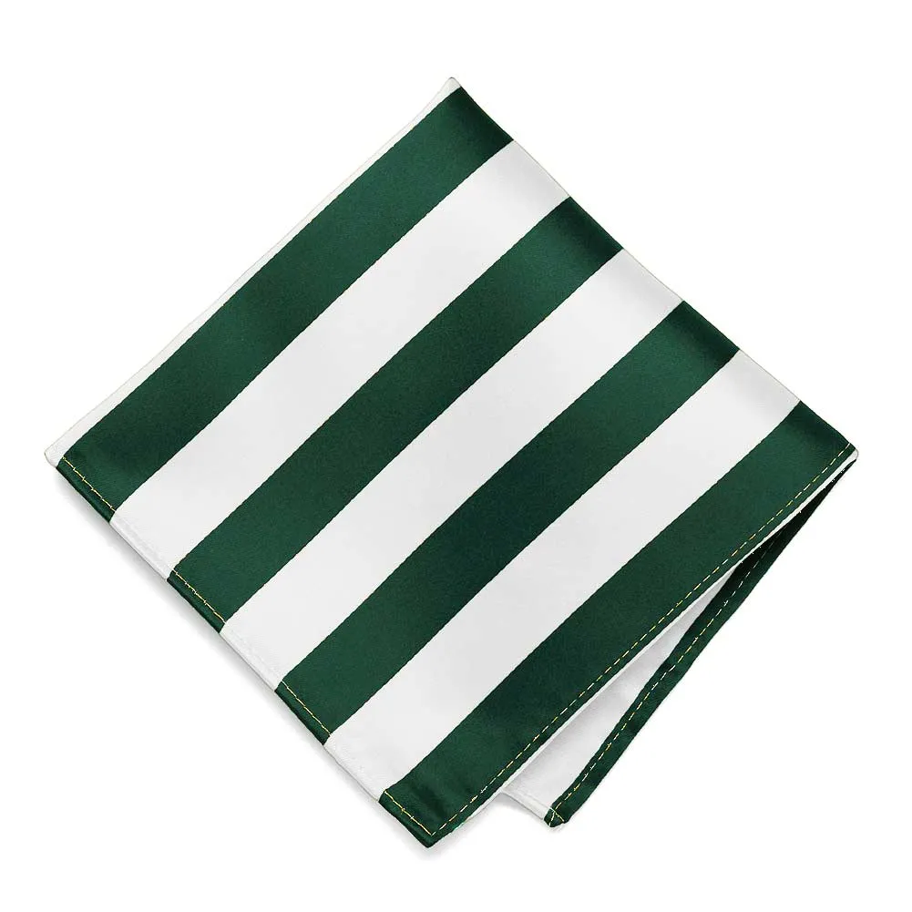 Hunter Green and White Striped Pocket Square sold by TieMart
