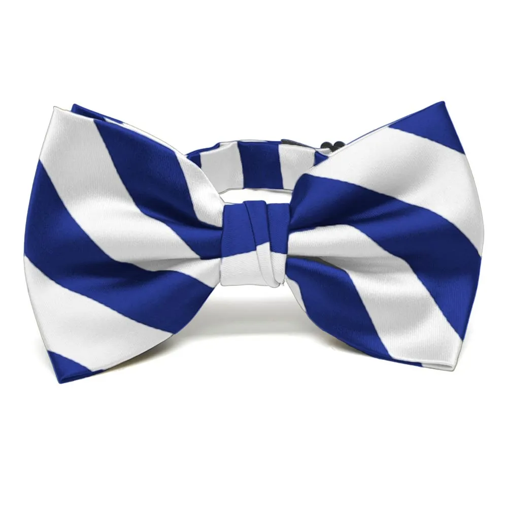 Royal Blue and White Striped Bow Tie sold by TieMart