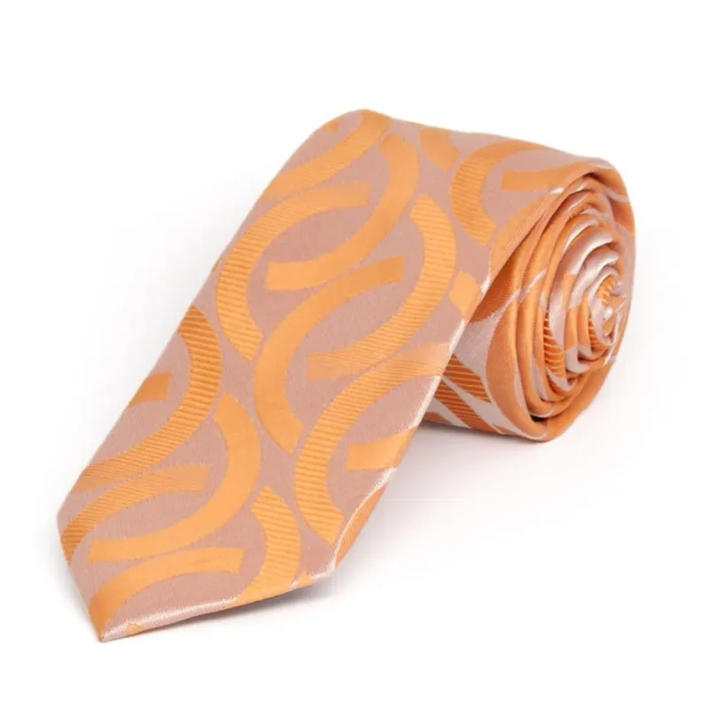 Bright Tangerine Kay Link Pattern Slim Necktie, 2.5" Width sold by TieMart