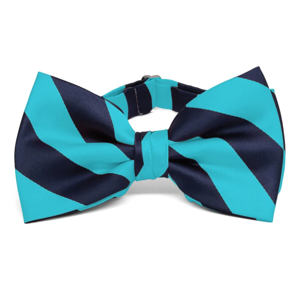 Turquoise and Navy Blue Striped Bow Tie sold by TieMart