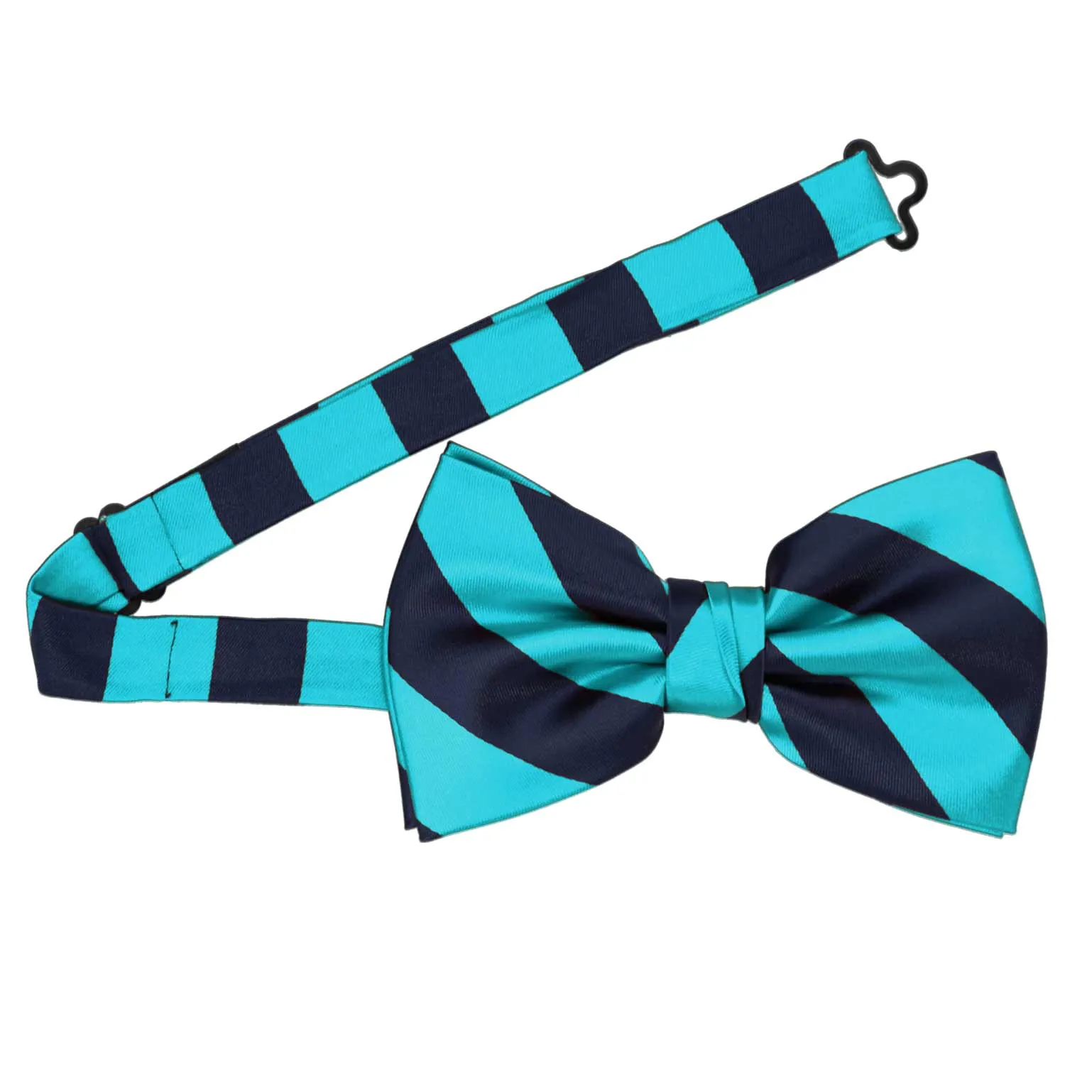 Turquoise and Navy Blue Striped Bow Tie sold by TieMart product image thumbnail 3