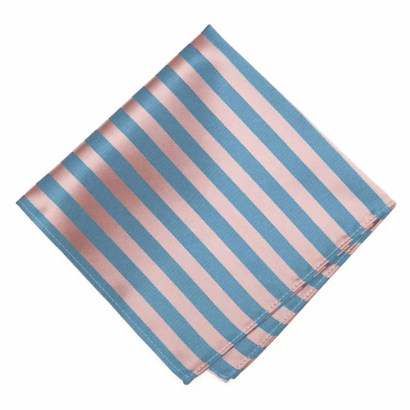 Dusty Pink and Blue Formal Striped Pocket Square sold by TieMart
