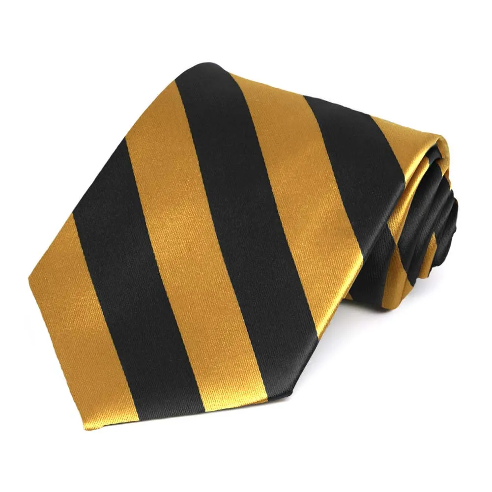 Black and Gold Bar Extra Long Striped Tie sold by TieMart